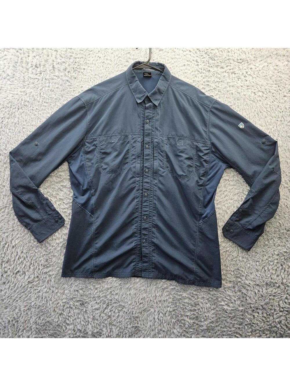KÜHL Invoke Long Sleeve Shirt Men 2XL Tech Dark Blue Navy #7298 Vented